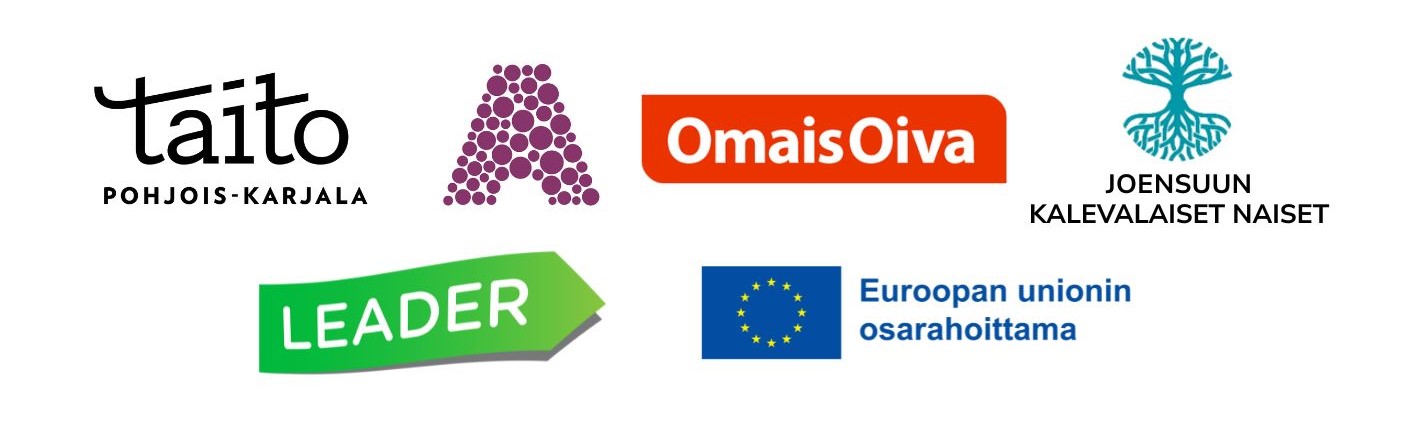 Taito North Karelia, Alisatoiminta, OmaisOiva, Joensuun Kalevalaiset Naiset ry, Leader and Partly provided by the EU logos